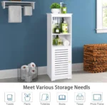 White multifunctional bathroom storage cabinet with 1 door and 3 shelves - Image 4