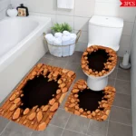 This 3pcs Bathroom Mat And Rug Set Features a Retro Orange-Brown - Image 2