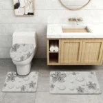 3-Piece Floral Bath Mat Set - Soft Flannel Non-Slip Bath - Image 3