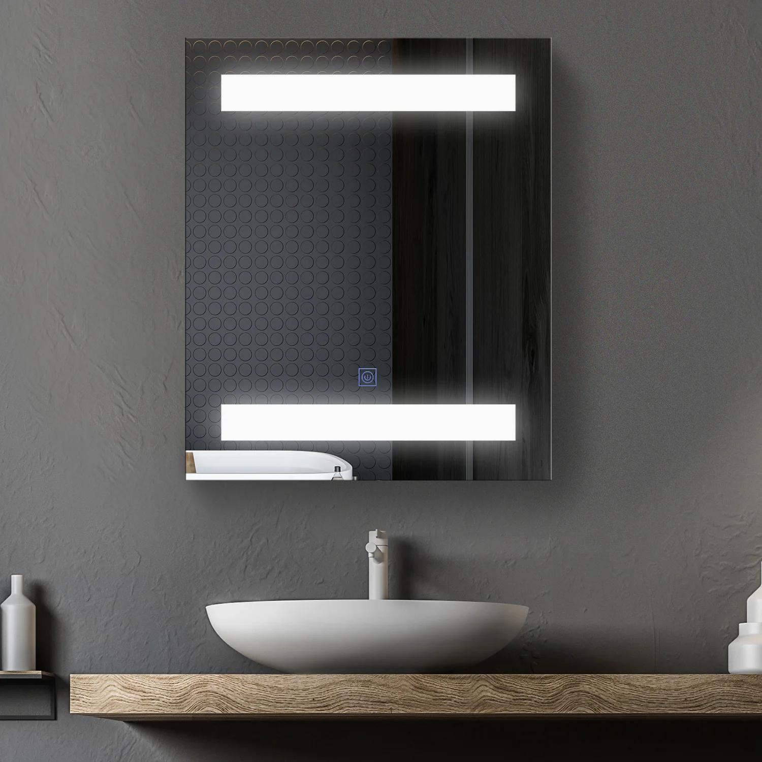 kf-S02c09afd0b364e8e8ec0bfcd57bcb91eG bathroom cabinet with mirror and LED light - 2 shelves 50x15x60 cm - Image 1