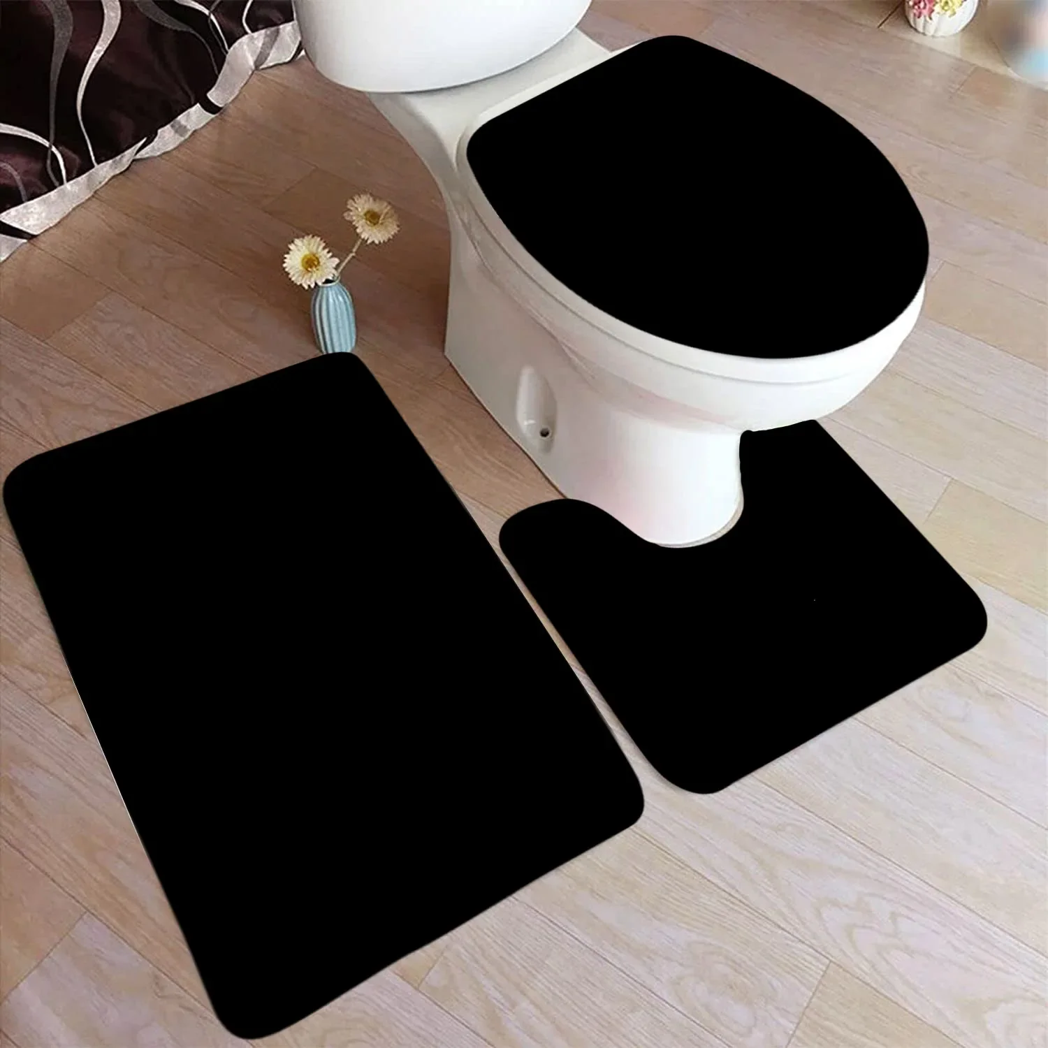 kf-S11b905a488714ccba5f8d96f130dc7c9v Black Bath Mat Set Modern Solid Colour Home - Image 1