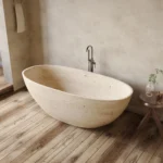 1.8m Red Travertine Bathtub, Thin-Rim Oval Soaking Tub for Two - Image 3