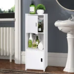 Bathroom storage cupboard, with 1 open compartments and 2 shelves with doors