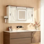 Bathroom Cabinet Mirror Storage Sliding Door 3-color Light Adjustment