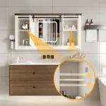 Bathroom Cabinet Mirror Storage Sliding Door 3-color Light Adjustment - Image 2