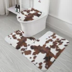 3PCS Cow Print Bath Mat Set, Farm Animal Fur U-Shape Toilet Cover - Image 3