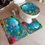 Cartoon Dolphin Bath Mat Set Blue - Image 4