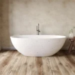 1.8m Red Travertine Bathtub, Thin-Rim Oval Soaking Tub for Two - Image 5