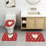 3pcs Geometric Circle and Heart Design Valentine's Day Bathroom - Image 2