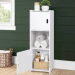 Bathroom storage cupboard, with 1 open compartments and 2 shelves with doors - Image 6