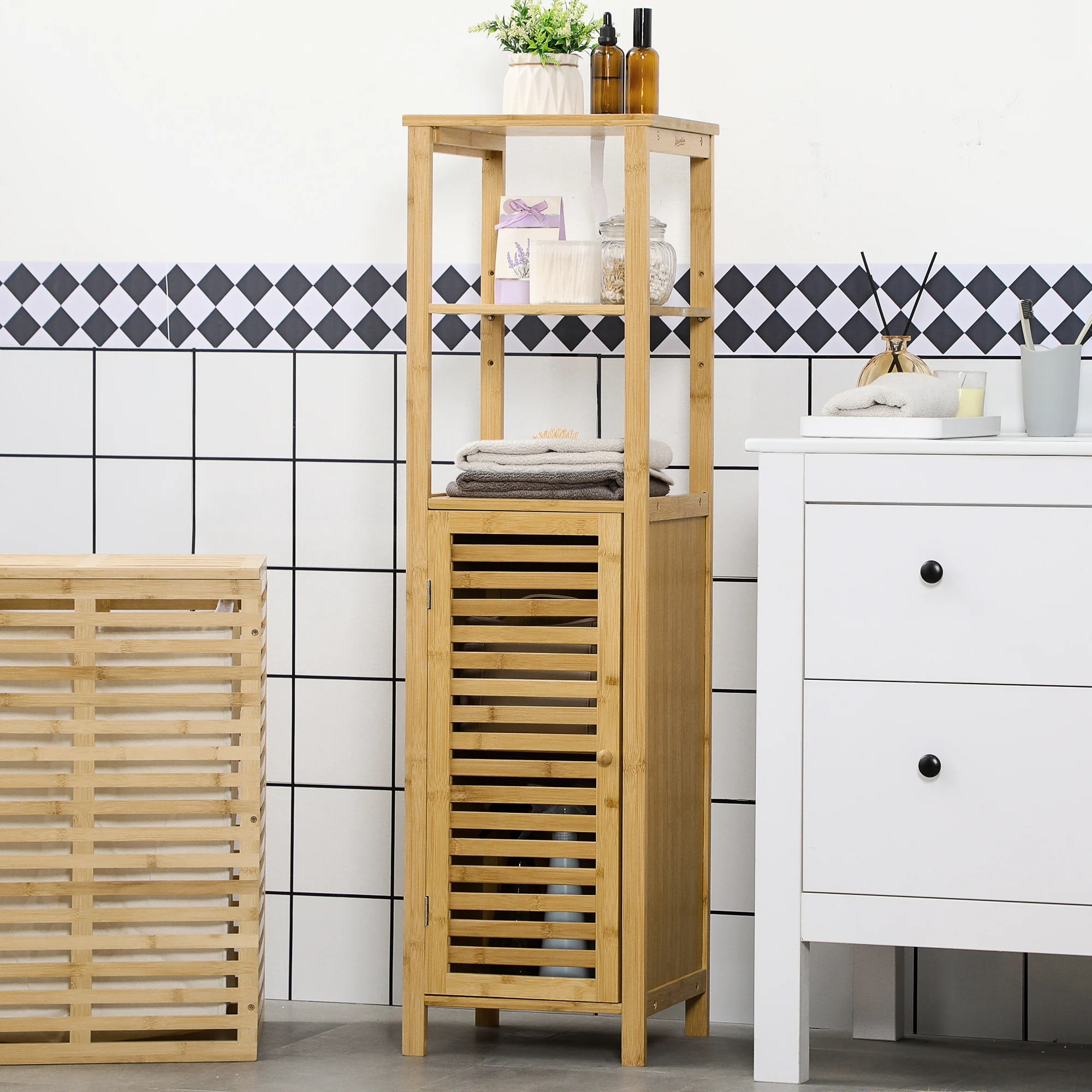 kf-S460ae94d02e34ca38ec778bd2e26b2b43 bamboo bathroom auxiliary cabinet with 32,9 door x 29,9x120 cm - Image 1