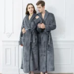 Female Autumn and Winter Warm Long Coral Velvet Thick Couple Bath Bathrobes Men Women Pajamas Shower Robe Bath Towels For Adults - Image 3