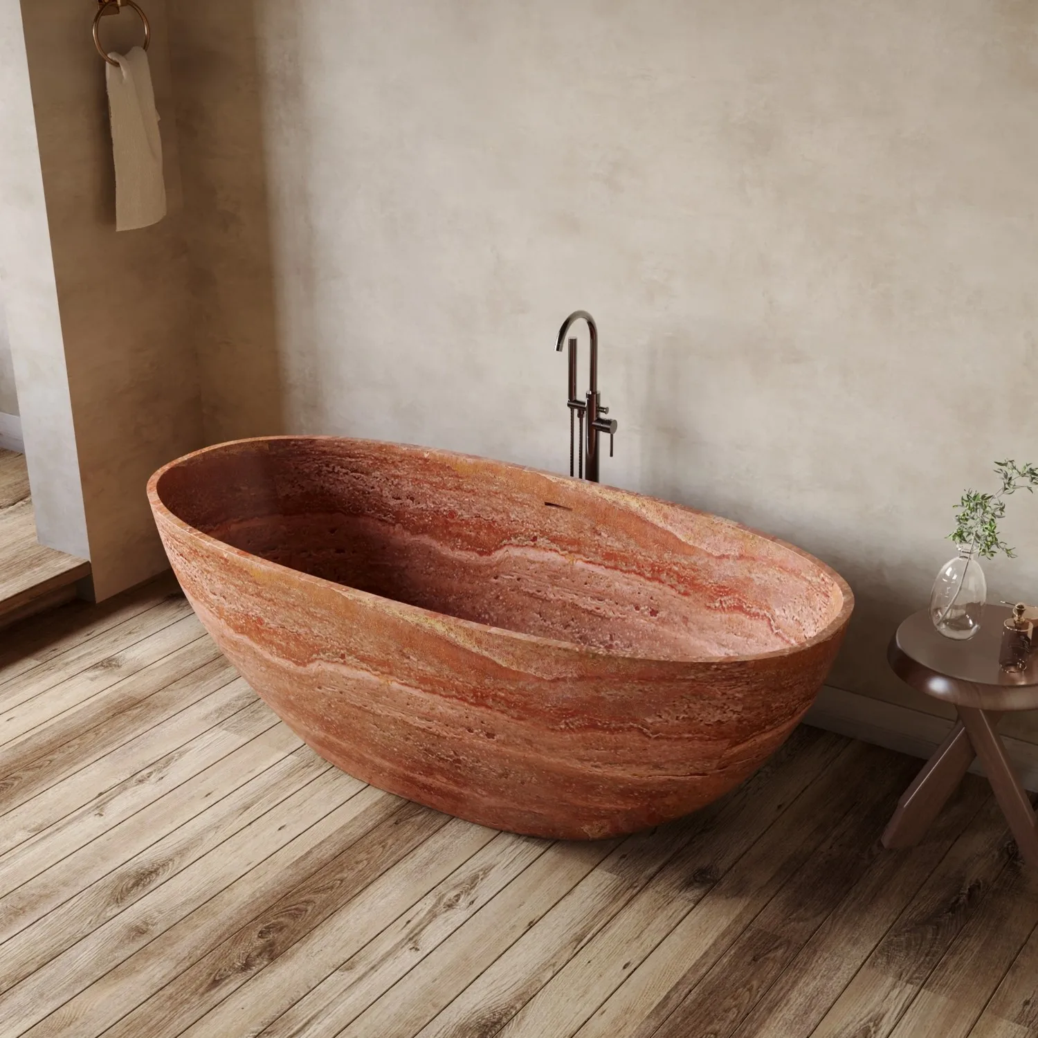 kf-S5d3d10ee8afc47e2be09459ed8cfe075Z 1.8m Red Travertine Bathtub, Thin-Rim Oval Soaking Tub for Two - Image 1