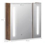 bathroom mirror cabinet with LED light 2 doors touch switch 70x15x65cm - Image 3