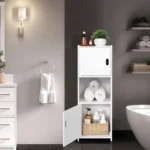 Bathroom storage cupboard, with 1 open compartments and 2 shelves with doors - Image 5