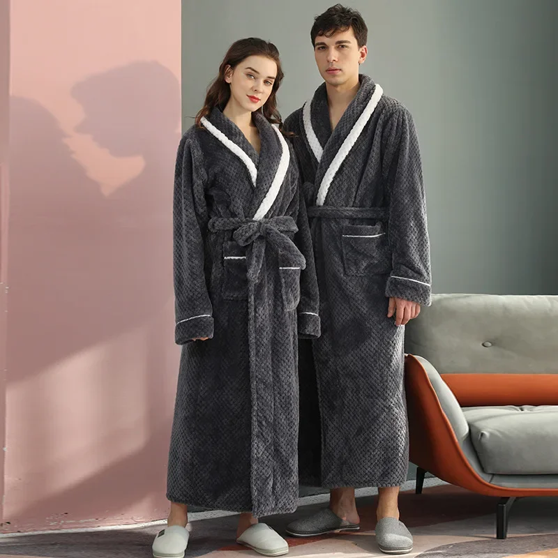 kf-S61785b0e4e3d4fe9b9abd075c4d511be2 Autumn and Winter Warm Long Coral Velvet Thick Couple Bath Bathrobes - Image 1