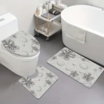 3-Piece Floral Bath Mat Set - Soft Flannel Non-Slip Bath - Image 4