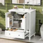 Floor-standing bathroom cabinet with washbasin