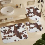 3PCS Cow Print Bath Mat Set, Farm Animal Fur U-Shape Toilet Cover