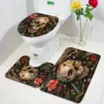 Blue Floral Bath Set Skeleton Halloween Black Carpet Bathroom - Image 3