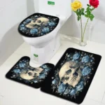 Blue Floral Bath Set Skeleton Halloween Black Carpet Bathroom