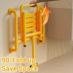 Folding Shower Seat Wall Mounted with Grab Bar, Stainless Steel Fold Down - Image 4