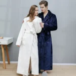 Female Autumn and Winter Warm Long Coral Velvet Thick Couple Bath Bathrobes Men Women Pajamas Shower Robe Bath Towels For Adults - Image 2