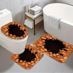 This 3pcs Bathroom Mat And Rug Set Features a Retro Orange-Brown - Image 5