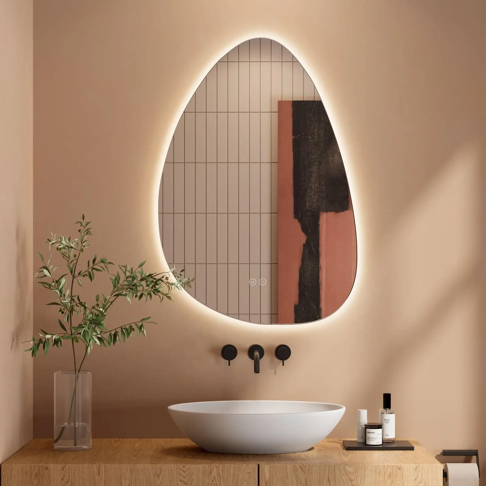 kf-Sab73a6d4bcf64aed889224a195320c3f5 Asymmetric Bathroom Mirror, LED Light, Touch Switch - Image 1