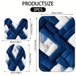 3pcs ​​Blue Geometric Bath Mat Set - Non-Slip Flannel Rug - Image 2