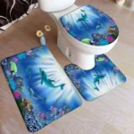 Cartoon Dolphin Bath Mat Set Blue - Image 2