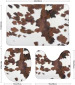 3PCS Cow Print Bath Mat Set, Farm Animal Fur U-Shape Toilet Cover - Image 2