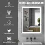 Dimmable LED Bathroom Mirror 80x60cm, Anti-Fog with Memory Function - Image 3