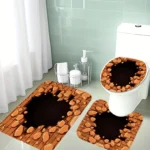 This 3pcs Bathroom Mat And Rug Set Features a Retro Orange-Brown