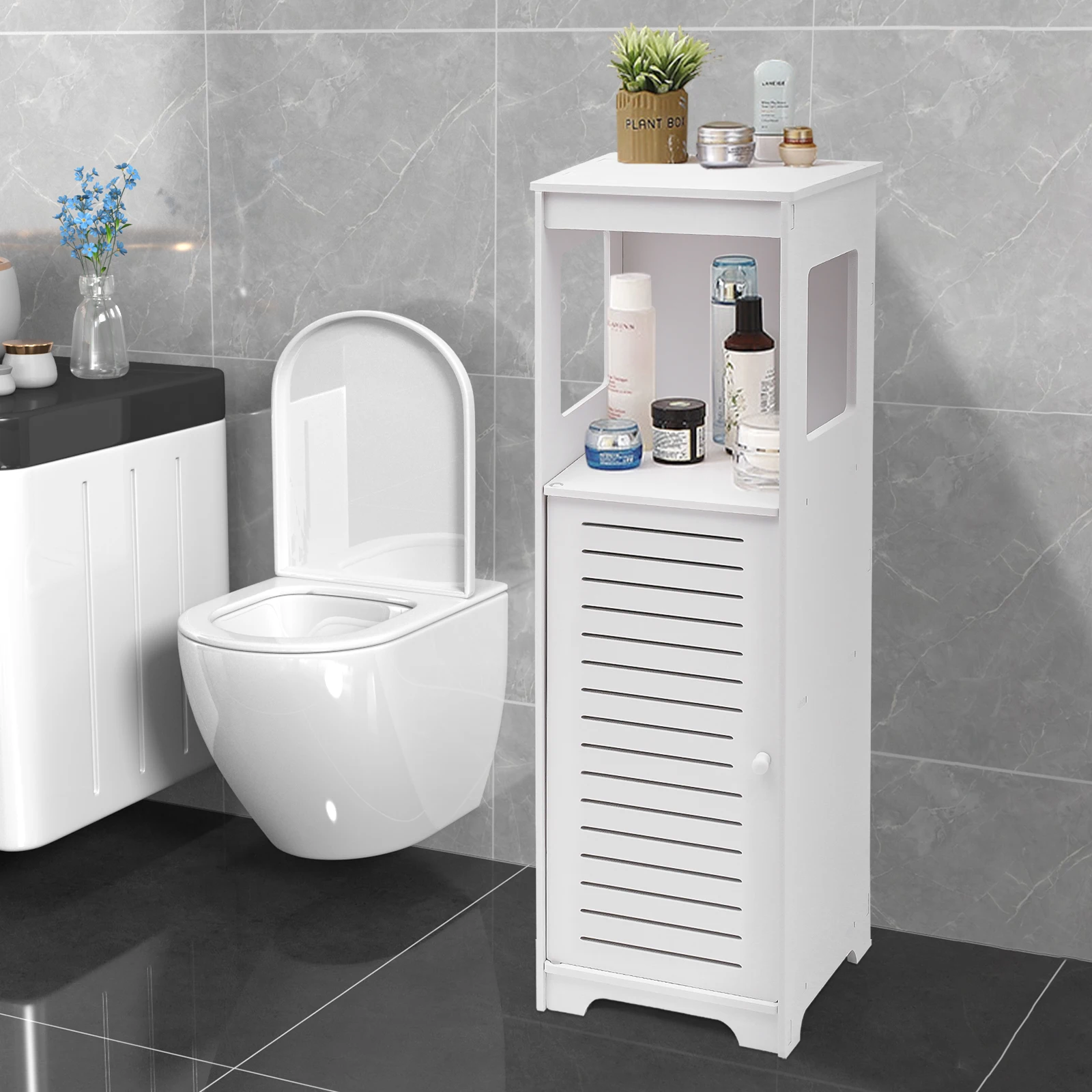 kf-Sfd2550dee28946a99b1e6fc371ea452cI 4-Tier Bathroom Storage Cabinet, Waterproof PVC Storage Rack - Image 1