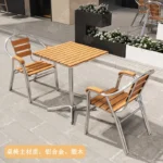 Commercial Outdoor Bistro Set Plastic Wood Table Aluminum Chairs - Image 2