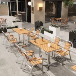 Commercial Outdoor Bistro Set Plastic Wood Table Aluminum Chairs - Image 4