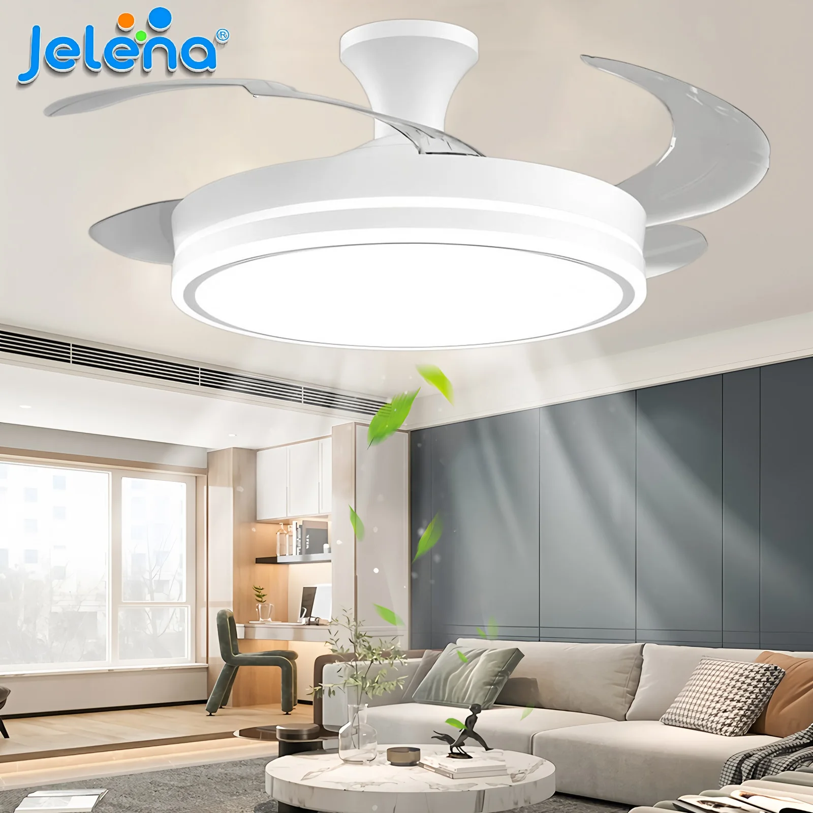 kf-S2491c9a016e54053841b67bdcfefc0baQ Invisible Fan Light Retractable Blade Ceiling Fan With Light Remote Control - Image 1