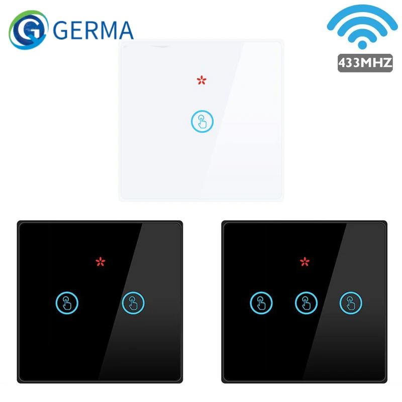 kf-S3348799d32f349f9b6e1c344143e3f77s GERMA Smart Home Wireless Touch Switch Led Light Lamp 433MHZ Remote Control Glass Screen Wall Panel - Image 1