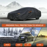 Kayme Black Heavy Duty Cotton Car Cover Waterproof All Weather, Full Exterior Cover Outdoor Snow Sun Uv Protection with Zipper - Image 5