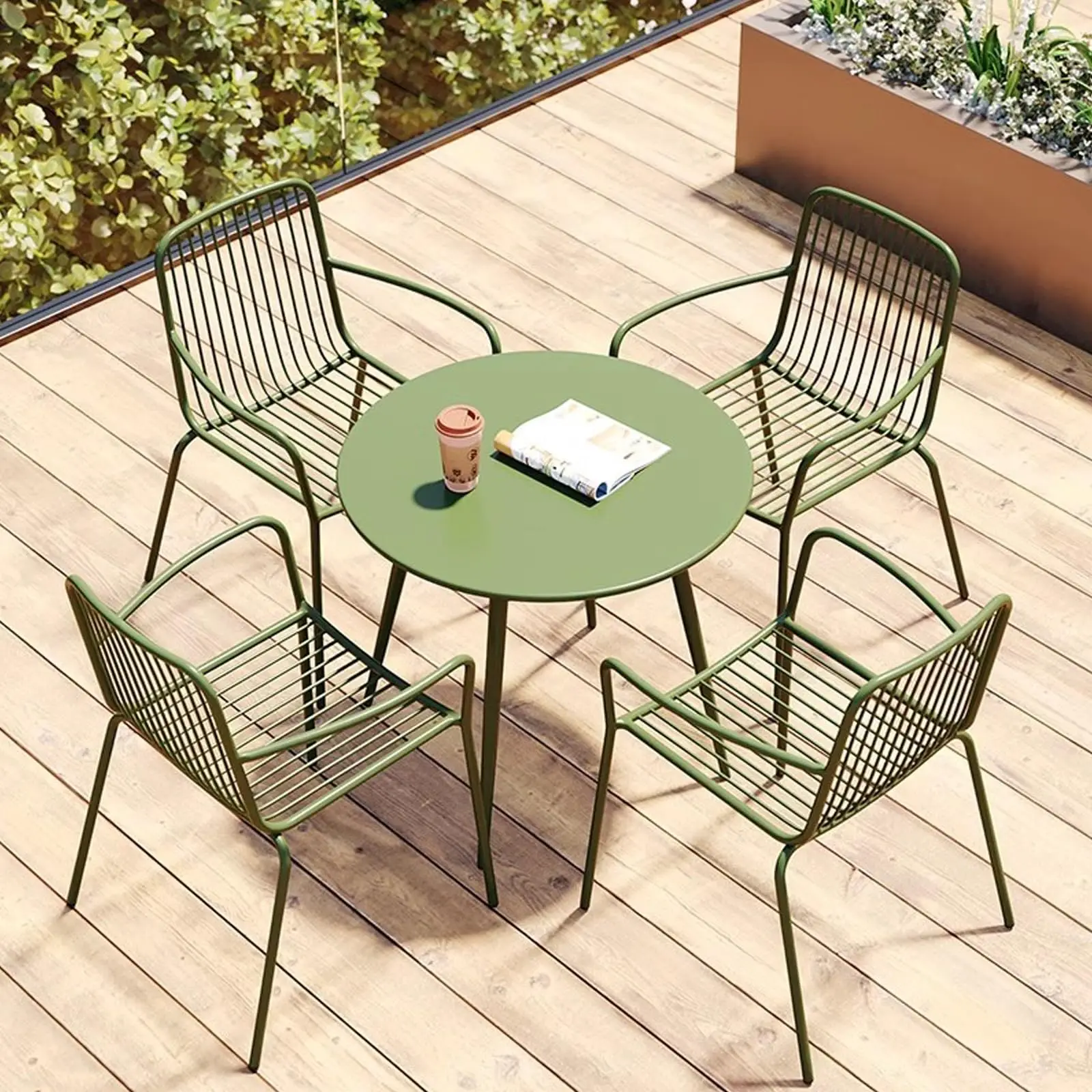 kf-S4a643d7277e3433d898c65c538d98c18t Wrought Iron Coffee Tables and Chairs Casual Outdoor Tables and Chairs Combination Suitable for Coffee Shop Balcony Courtyard - Image 1