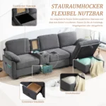 Sofa With Comfort Foam. Equipment: Removable Center Console (2 Cup Holders + Storage Space), USB-C Port, Side Pocket - Image 3
