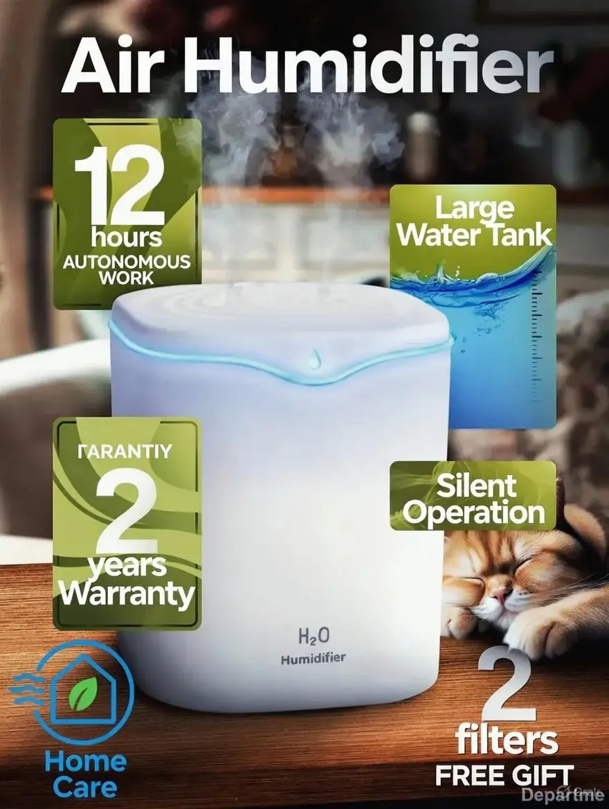 kf-S547ed59fbbc040eea40243703e749e14A 2L Ultrasonic Humidifier Cool Mist Air Humidifier 80ml/h - Image 1