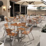 Commercial Outdoor Bistro Set Plastic Wood Table Aluminum Chairs - Image 6