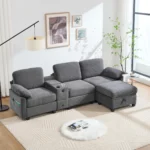 Sofa With Comfort Foam. Equipment: Removable Center Console (2 Cup Holders + Storage Space), USB-C Port, Side Pocket