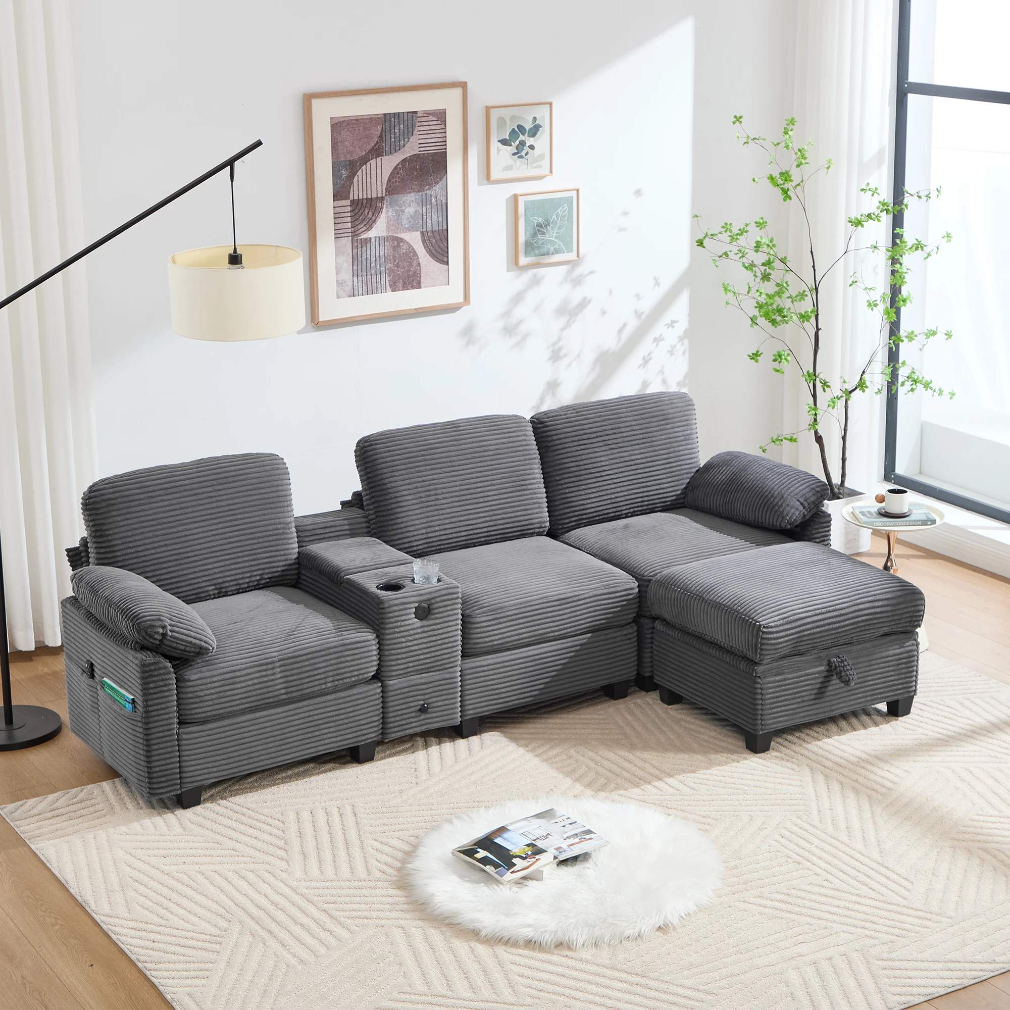 kf-S8f54b070e06c473187c88cb057832c4de Sofa With Comfort Foam. Equipment: Removable Center Console (2 Cup Holders + Storage Space), USB-C Port, Side Pocket - Image 1