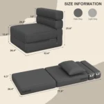 Folding Sofa Bed Convertible Sleeper Chair with Pillow - Image 3