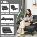 Homcom 2-Seater Sofa Bed 4 in 1 Folding Sofa Bed - Image 4