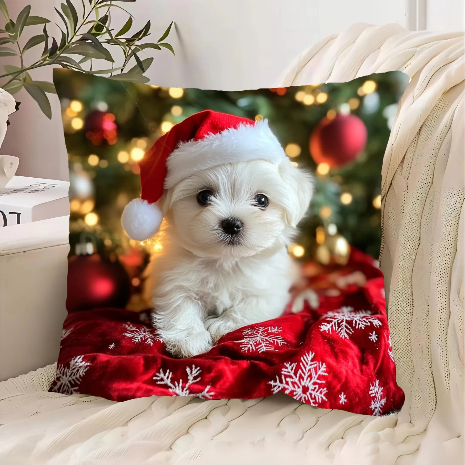 kf-S9f82f8eb2d554ca997fa5e8d77ad2042y Winter New Chistmas Cute Maltese puppy Printed Pillowcase - Image 1