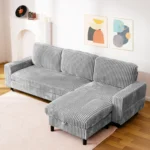3-seater sofa gray Corduroy with Storage and Reversible Scandinavian style